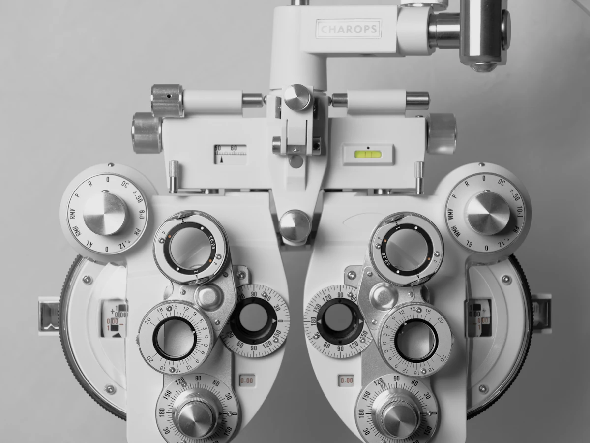Phoropter used by eye care professionals to measure a spectacle prescription during an eye exam
